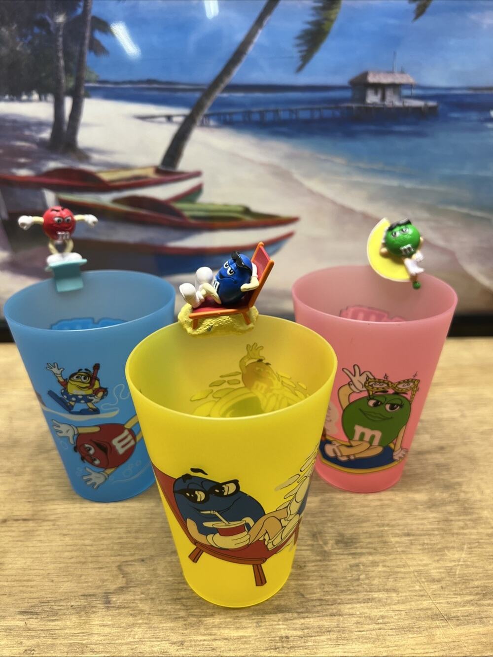 Set Of 3-2004 M&M’s World Hard Plastic Cups With Clip On M&Ms